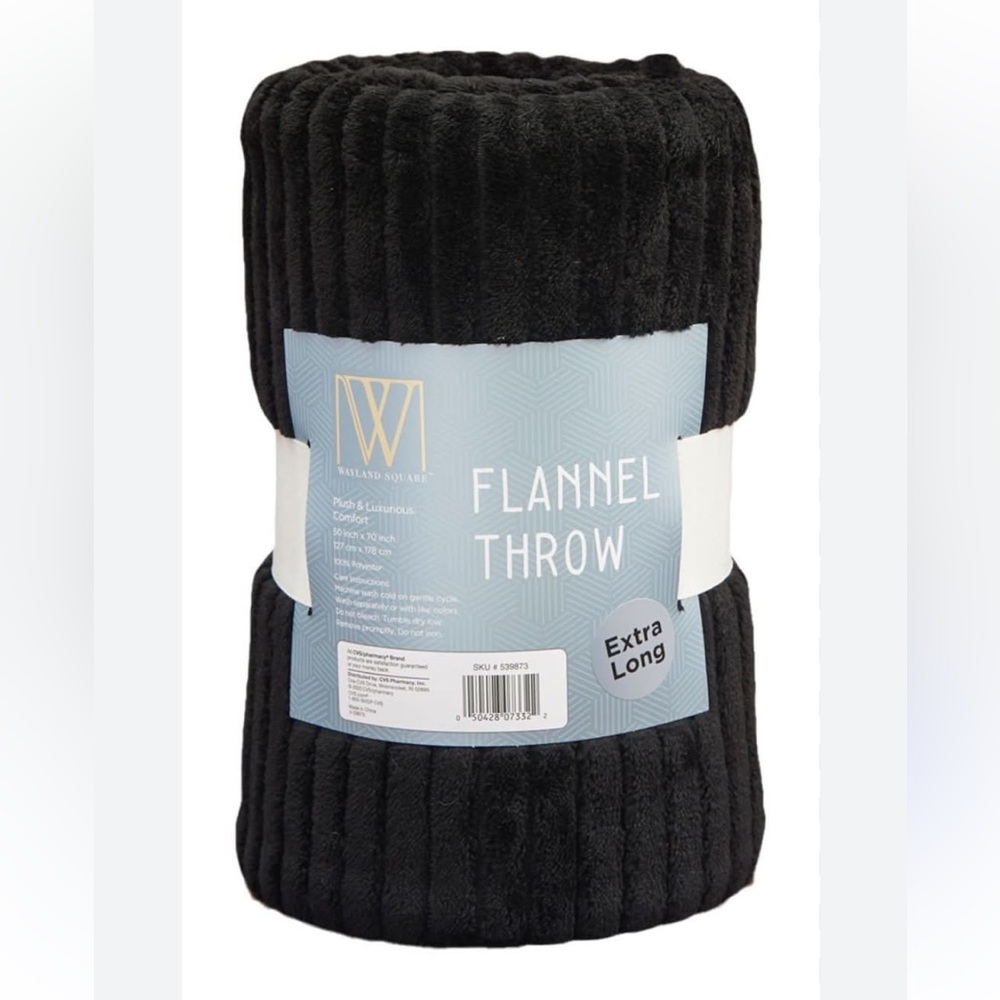 Wayland Square Black Flannel Throw Blanket